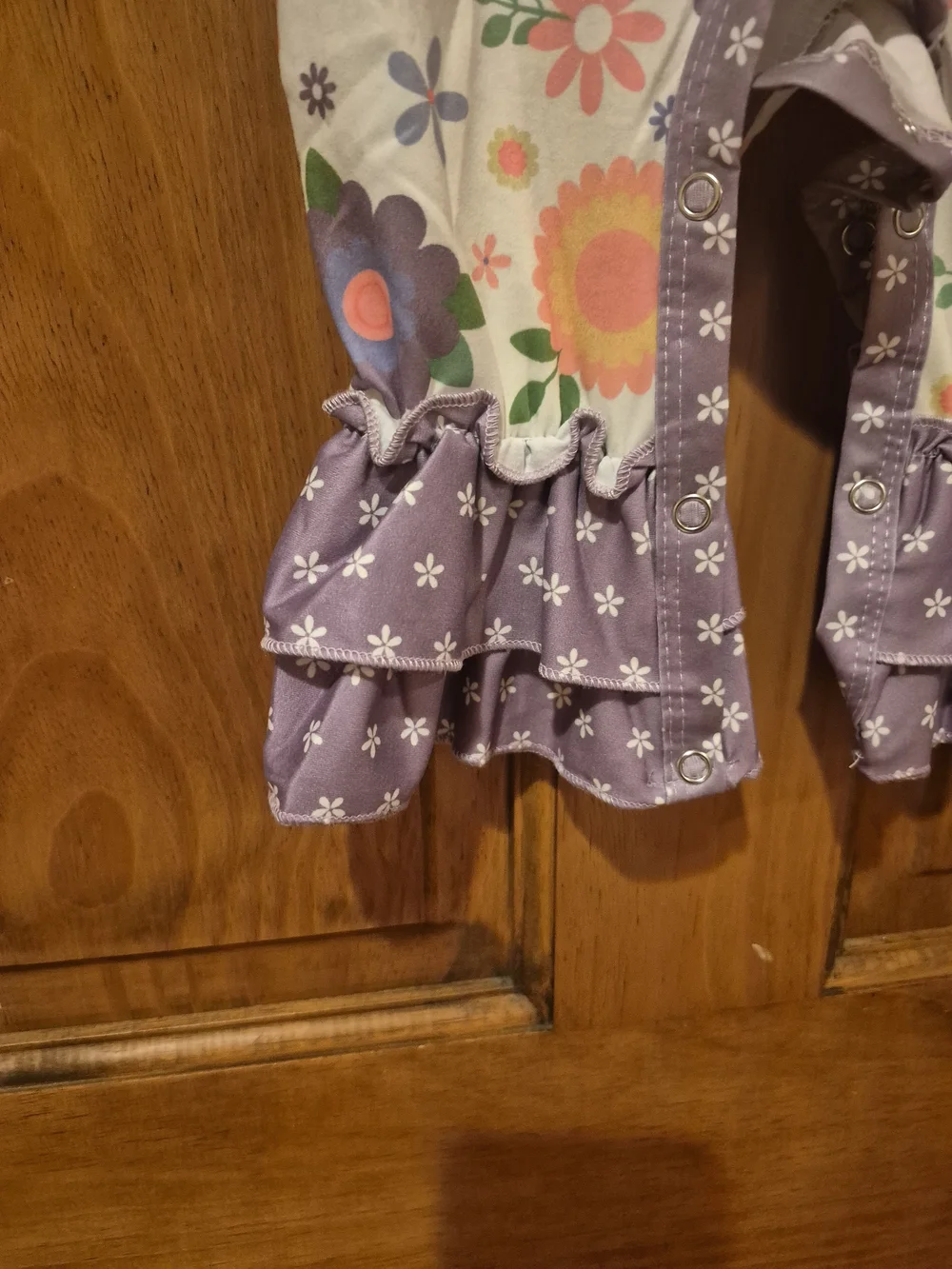 Toddler Floral Ruffle One-Piece Bodysuit - Purple & Cream